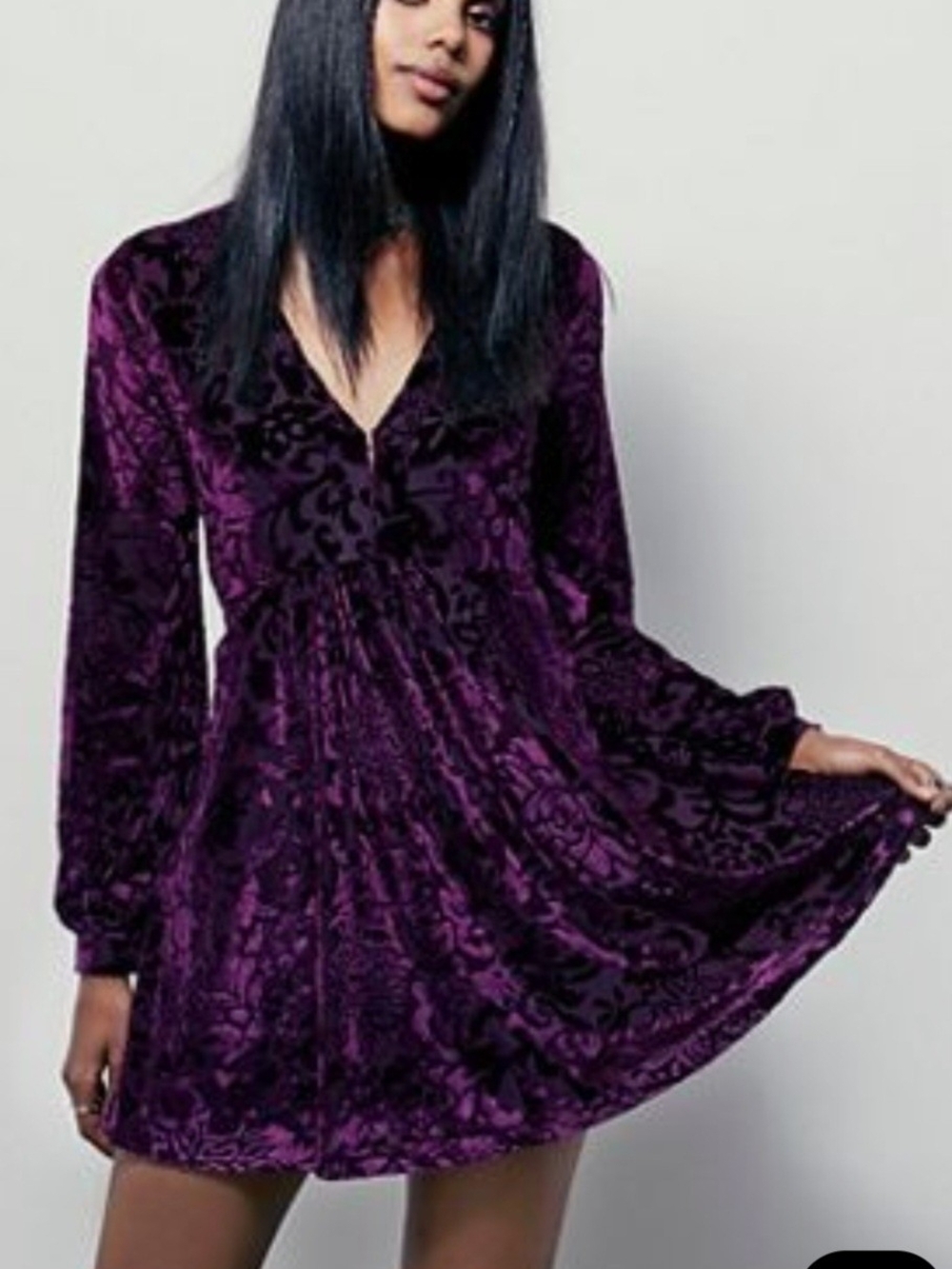 Free People Burn Out Velvet Deep Purple Dress - XS